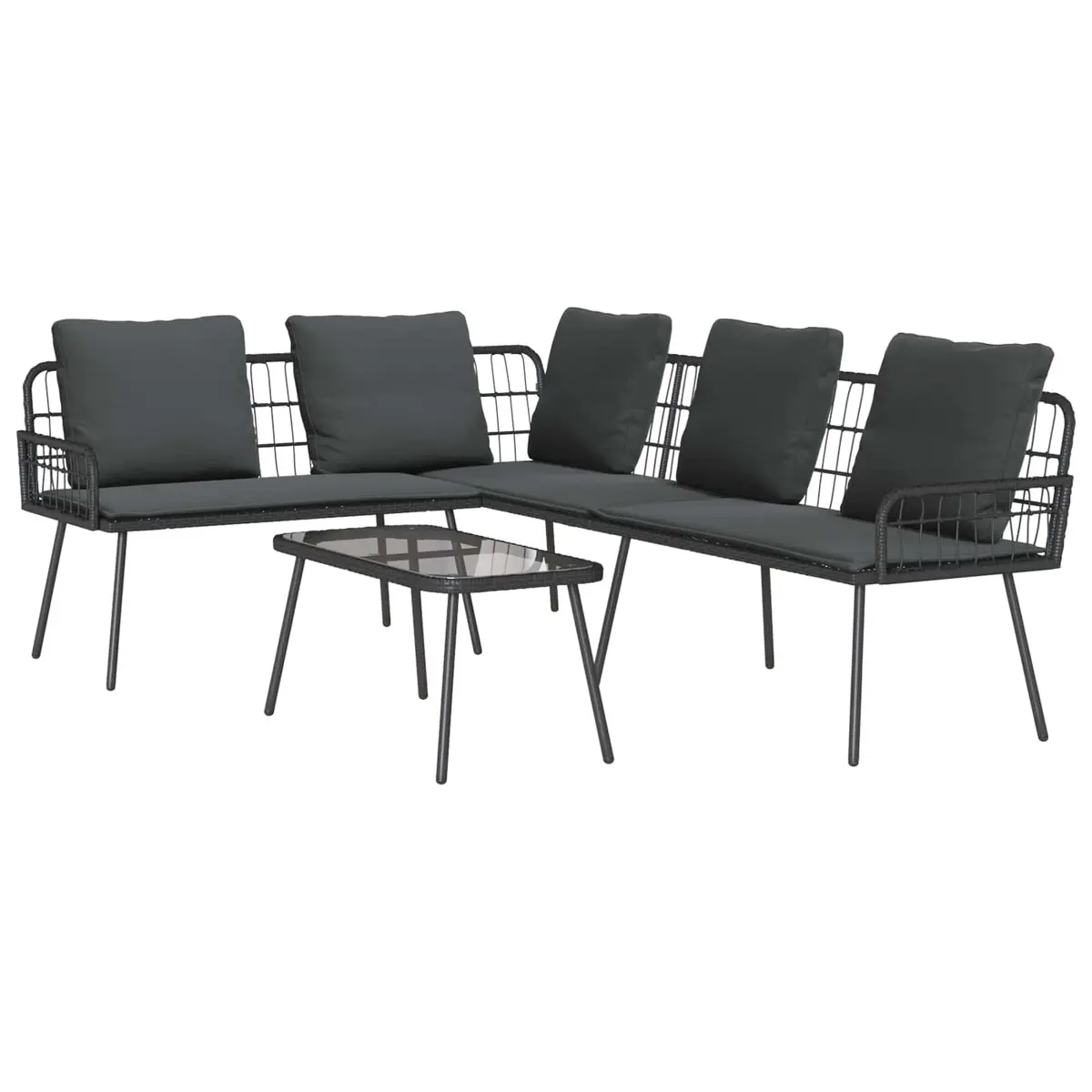 Garden Sofa Set 2-Piece Outdoor Furniture Patio Black Rattan Sectional with