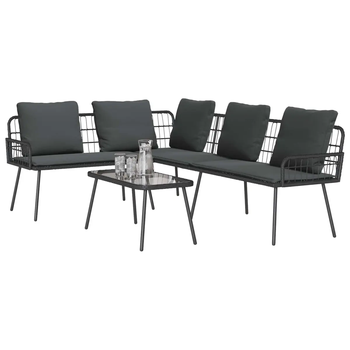 Garden Sofa Set 2-Piece Outdoor Furniture Patio Black Rattan Sectional with