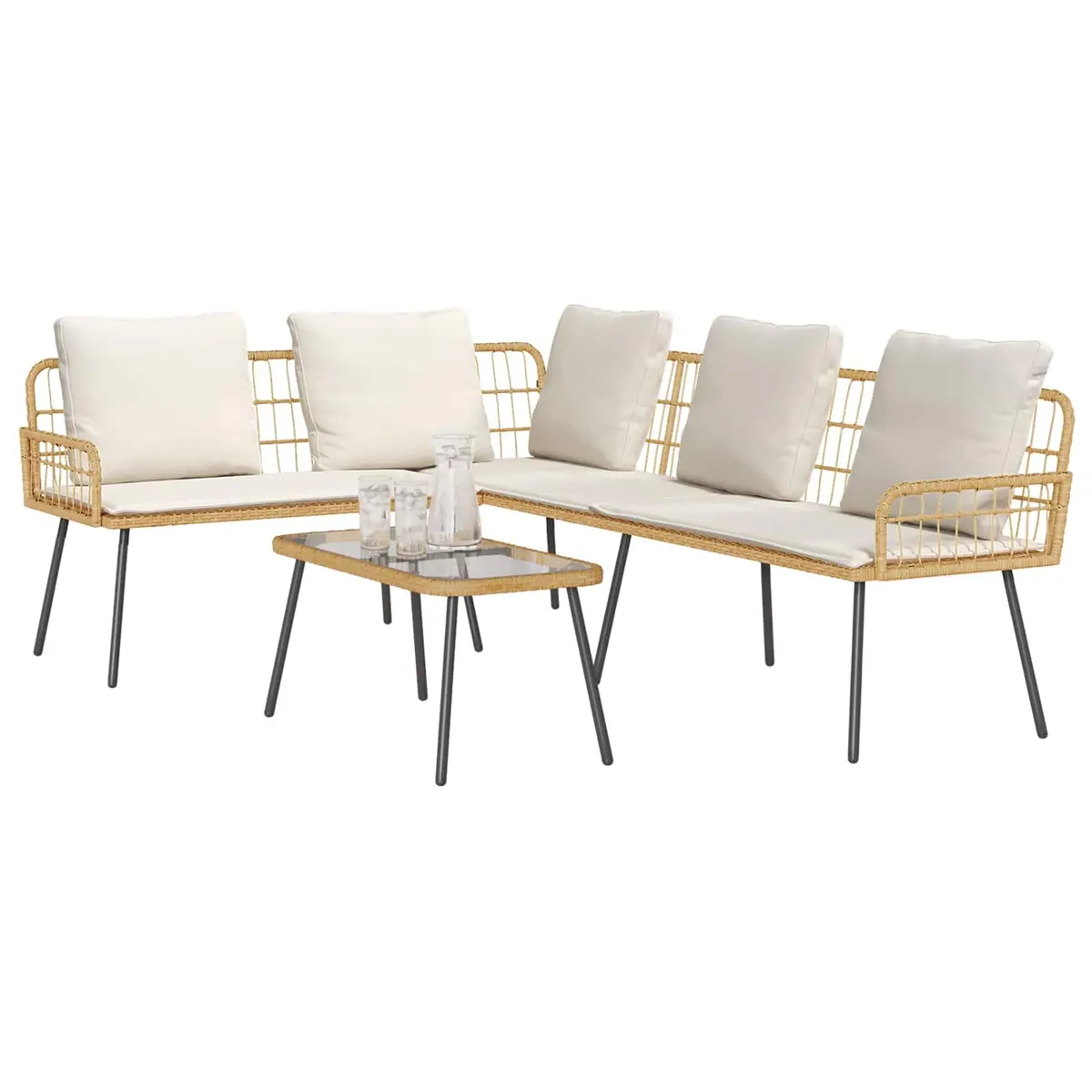 Garden Sofa Set 2 pcs Poly Rattan Outdoor Patio Lounge Furniture Brown