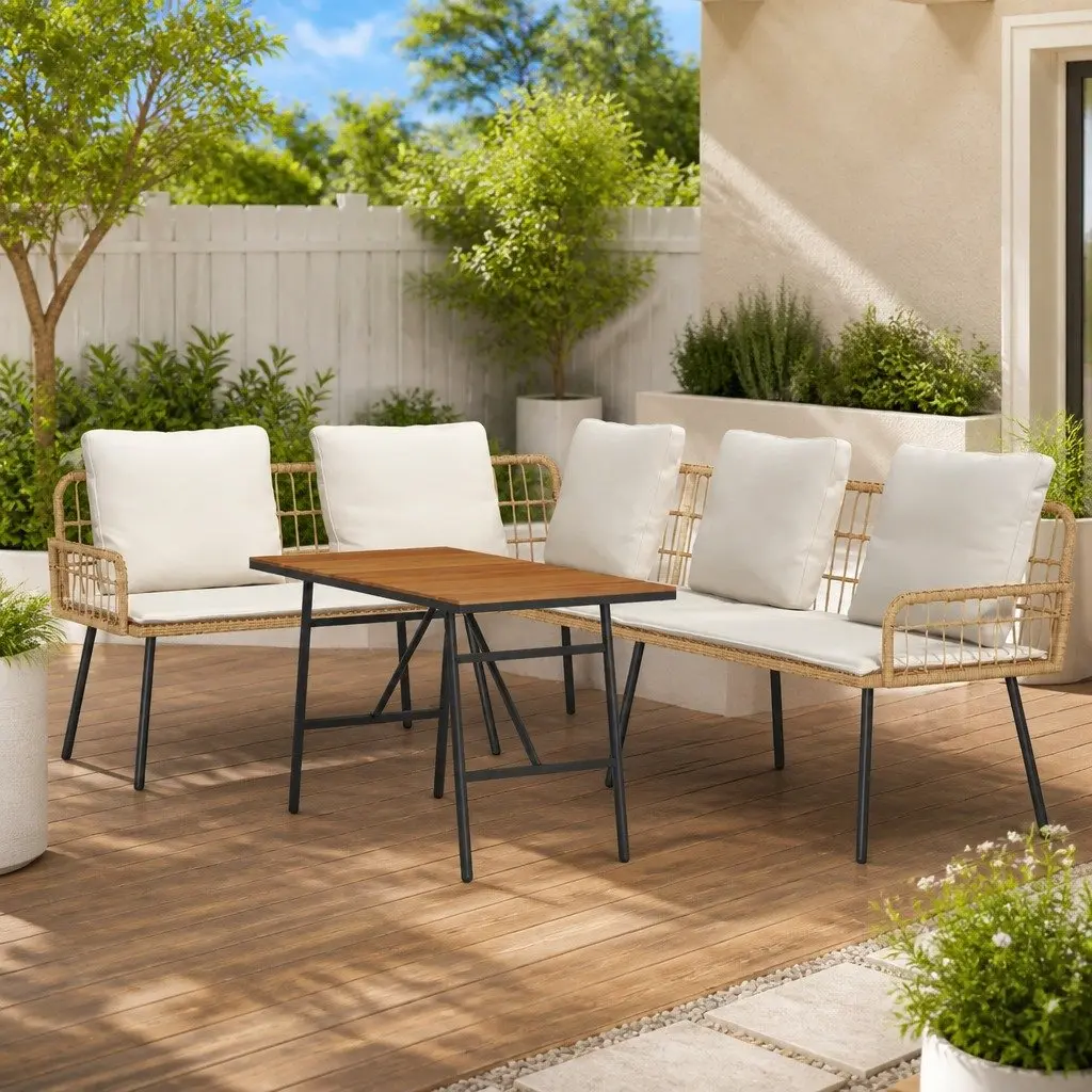 Garden Sofa Set Outdoor Use 2 Piece Beige Poly Rattan with Cushions