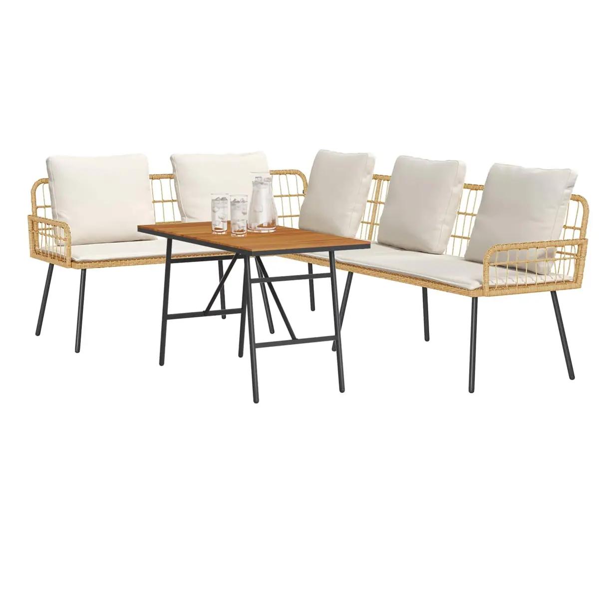 Garden Sofa Set Outdoor Use 2 Piece Beige Poly Rattan with Cushions