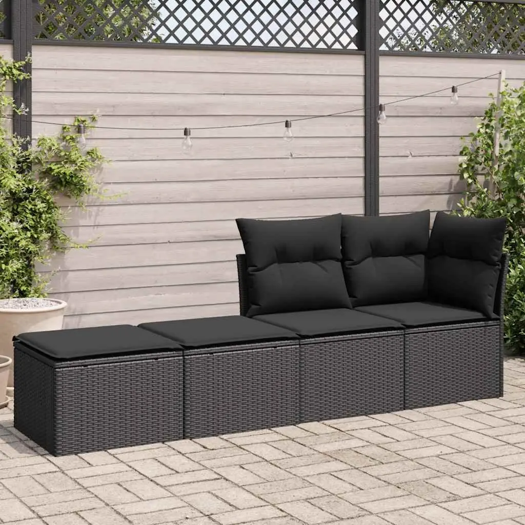 Garden Sofa Set 2 Piece Outdoor Furniture Black PE Rattan Modular