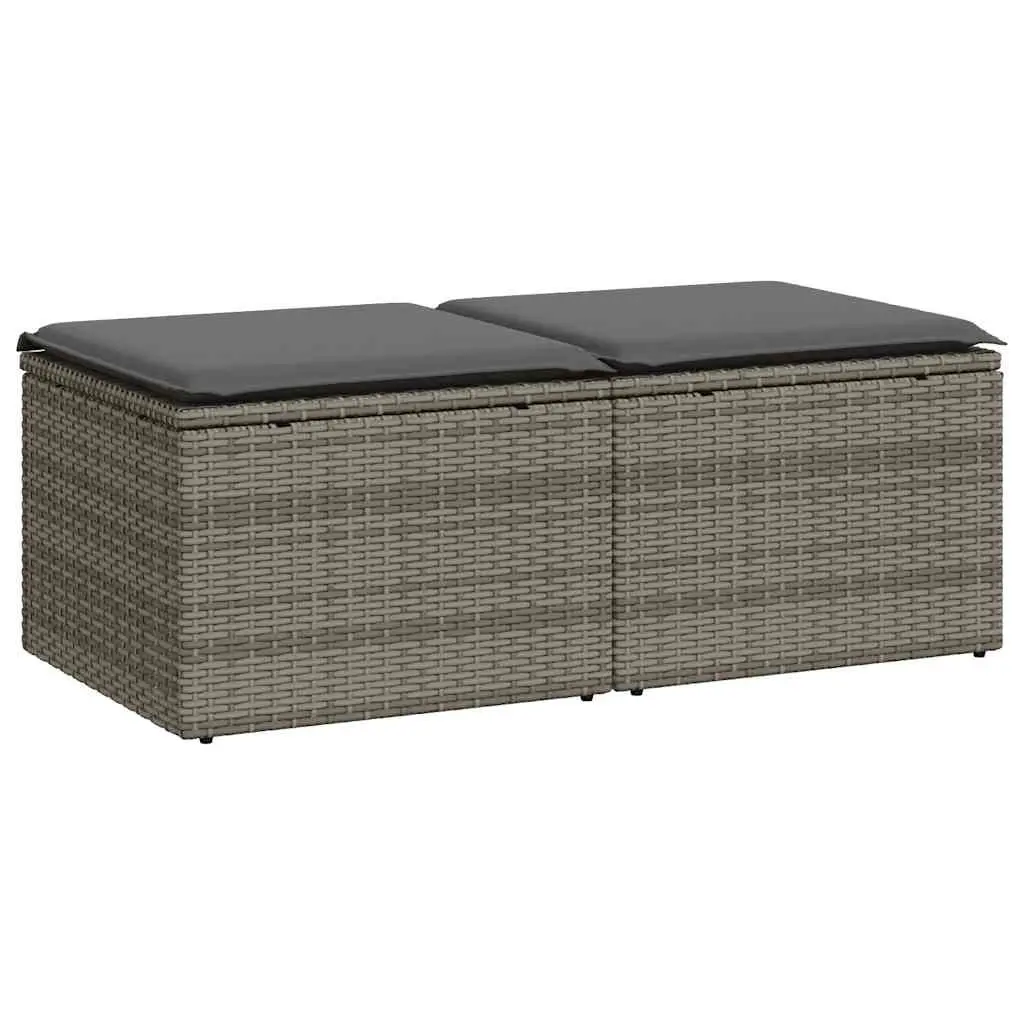 Garden Sofa Set 2 Piece Outdoor Furniture Grey Poly Rattan with Cushions Storage