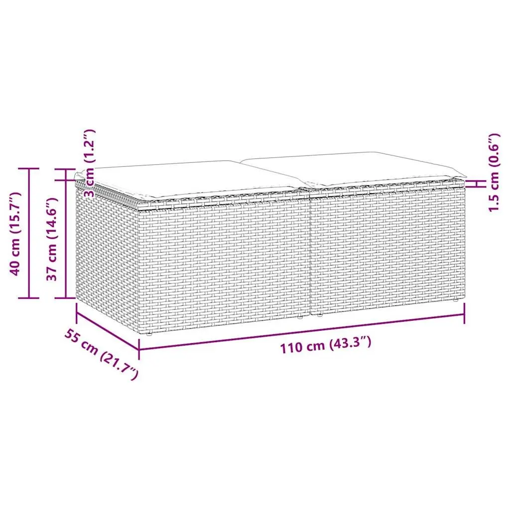 Garden Sofa Set 2 Piece Outdoor Furniture Grey Poly Rattan with Cushions Storage