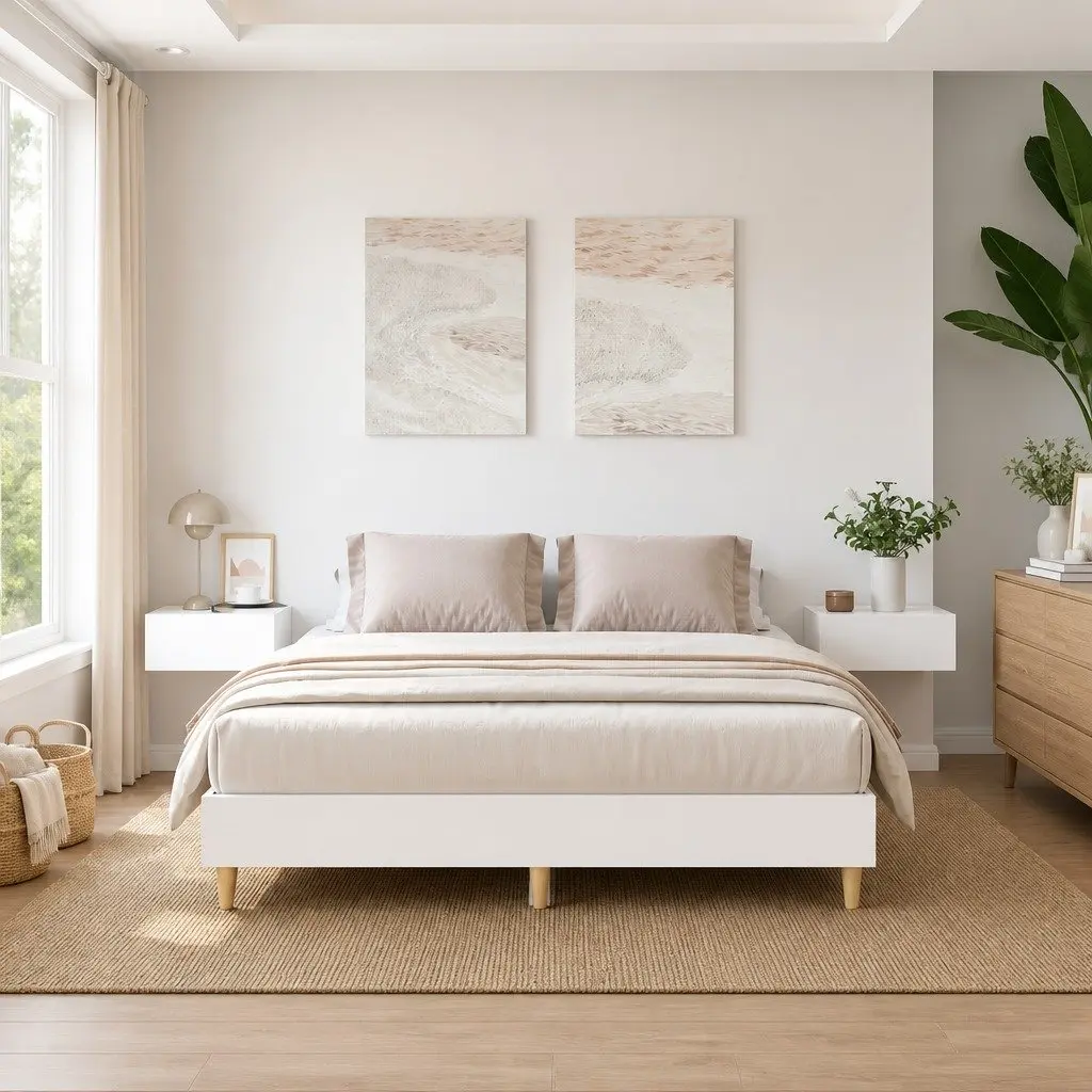 Bed Frame for Bedroom White 150x200cm Engineered Wood Slatted Base