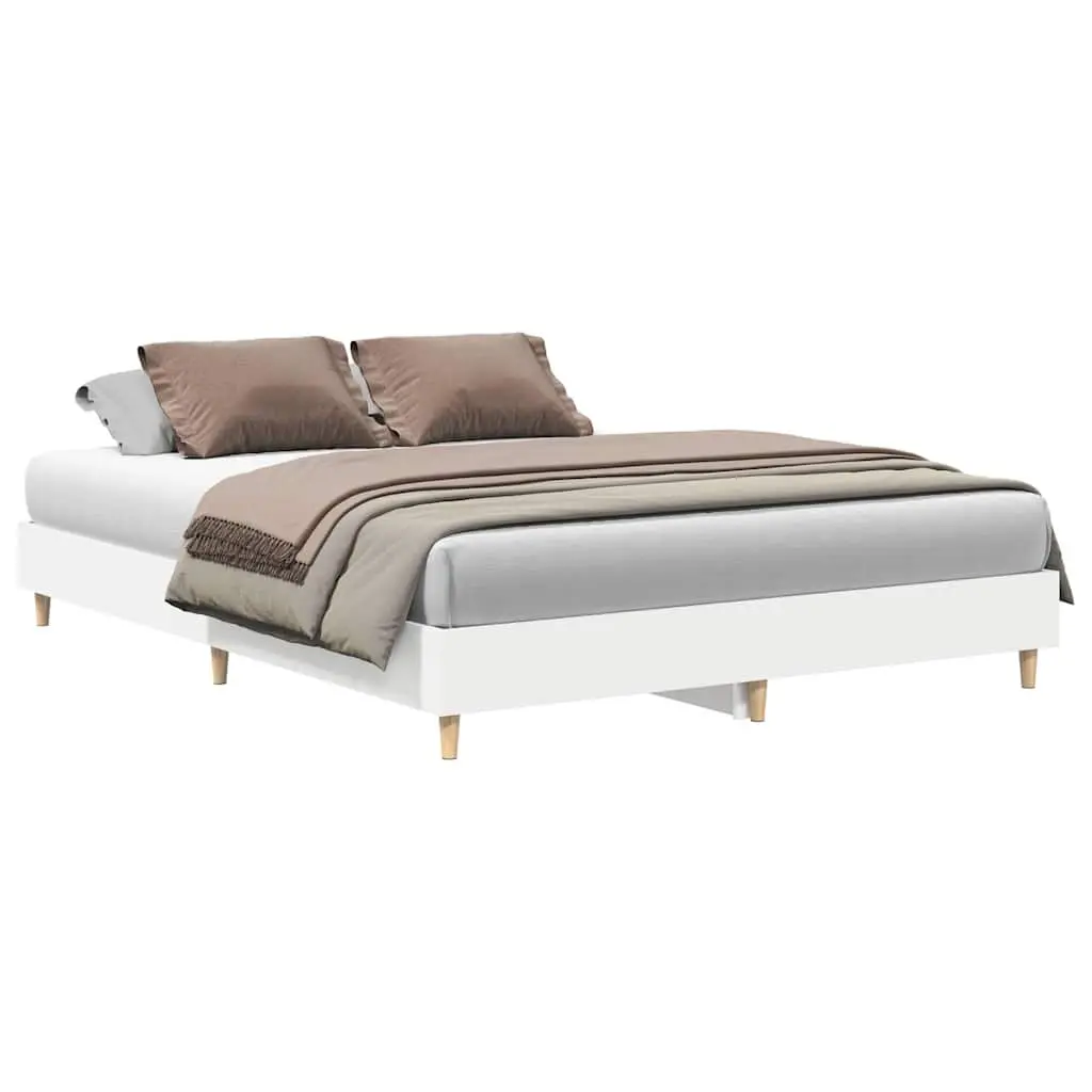 Bed Frame for Bedroom White 150x200cm Engineered Wood Slatted Base