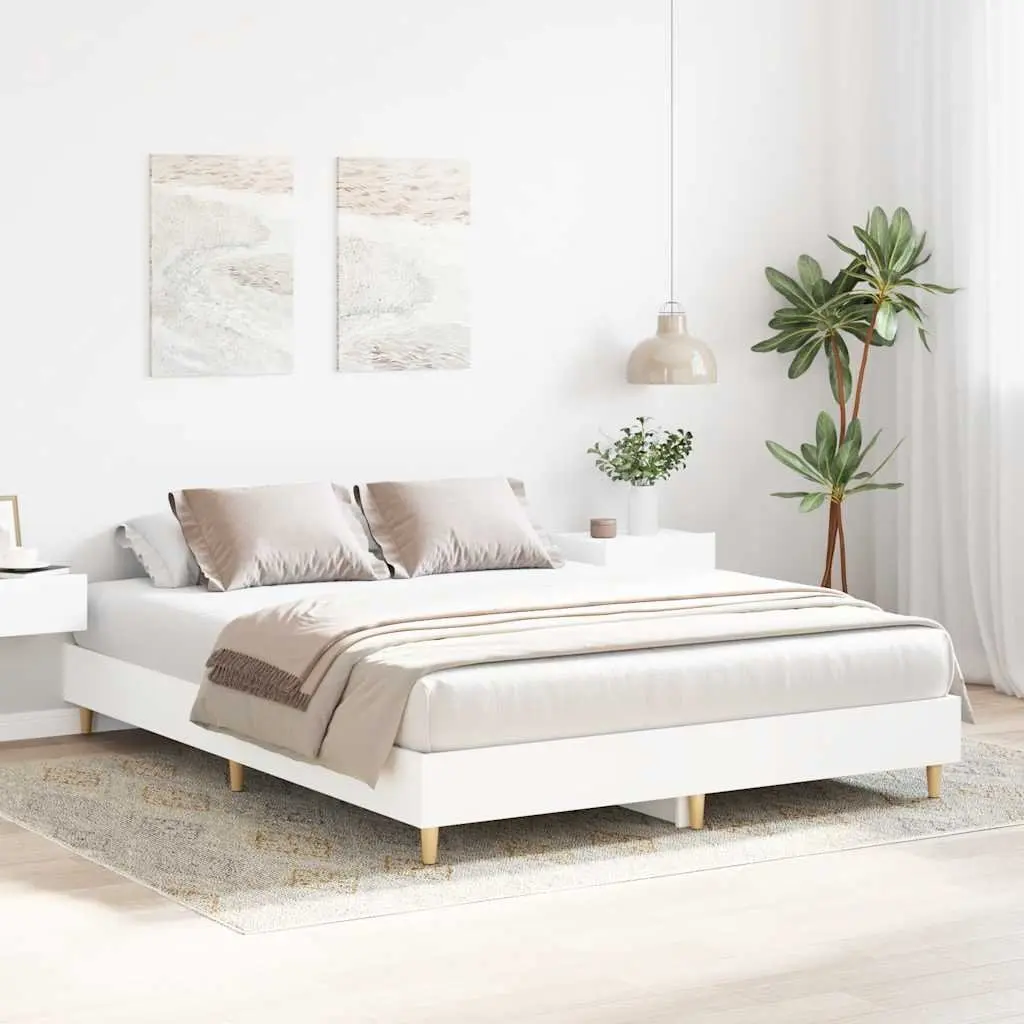 Bed Frame for Bedroom White 150x200cm Engineered Wood Slatted Base