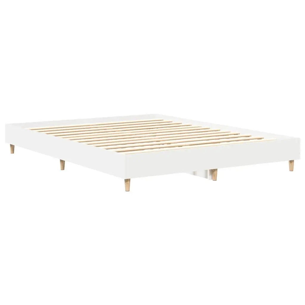 Bed Frame for Bedroom White 150x200cm Engineered Wood Slatted Base