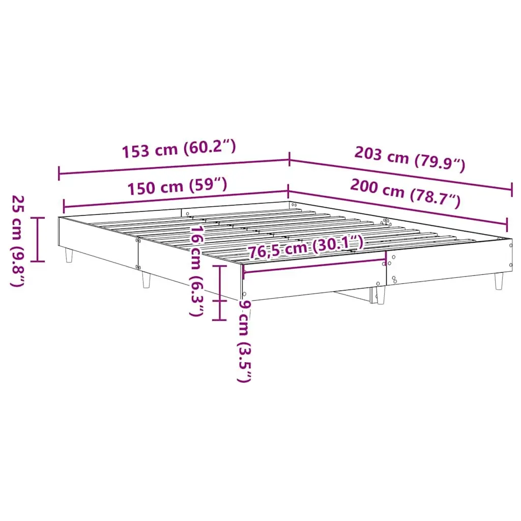 Bed Frame for Bedroom White 150x200cm Engineered Wood Slatted Base