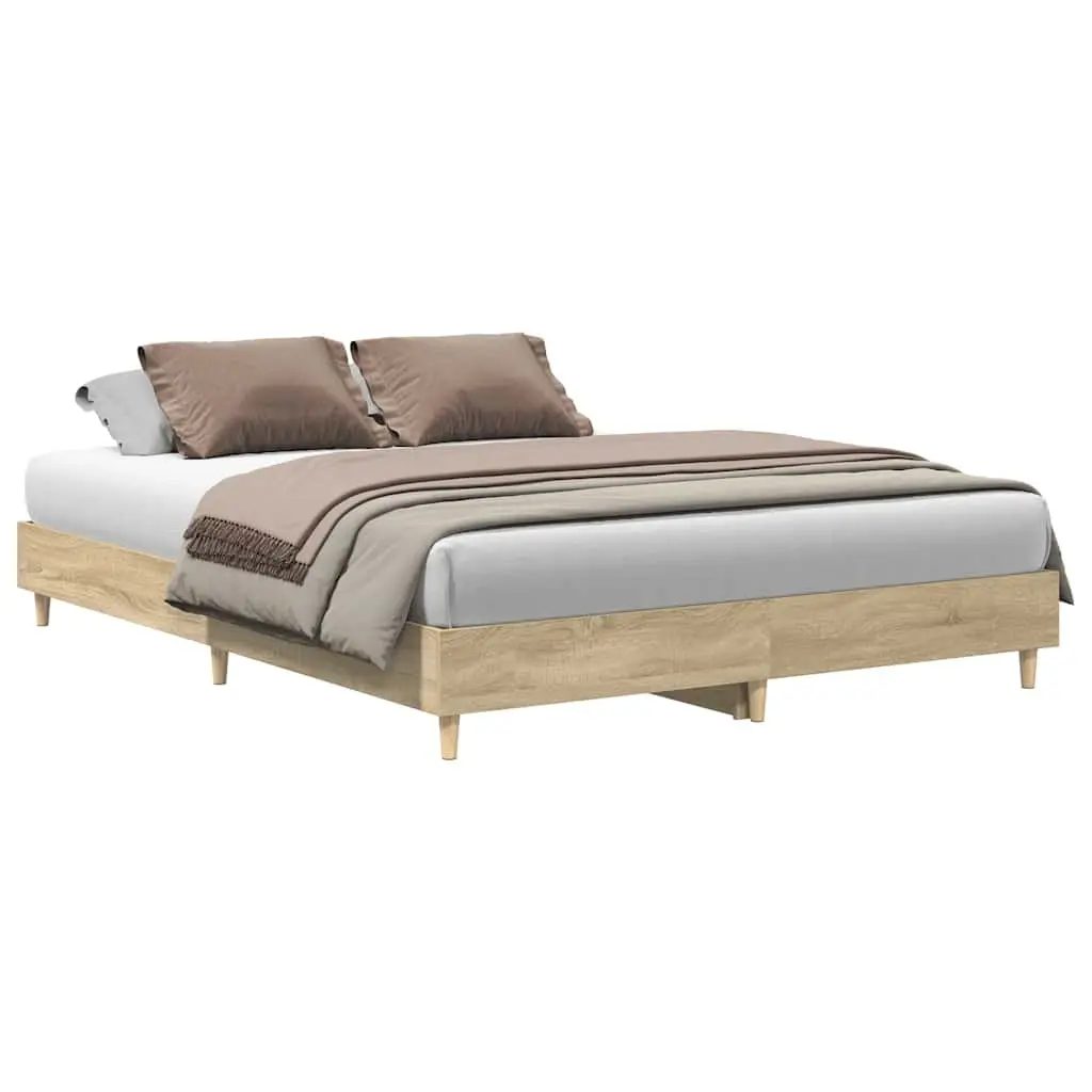 Bed Frame Bedroom 150x200 cm Engineered Wood Slatted Base Sonoma Oak