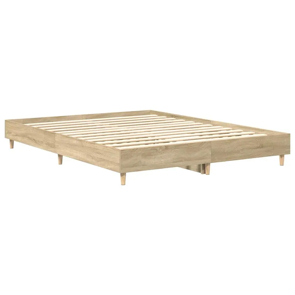 Bed Frame Bedroom 150x200 cm Engineered Wood Slatted Base Sonoma Oak