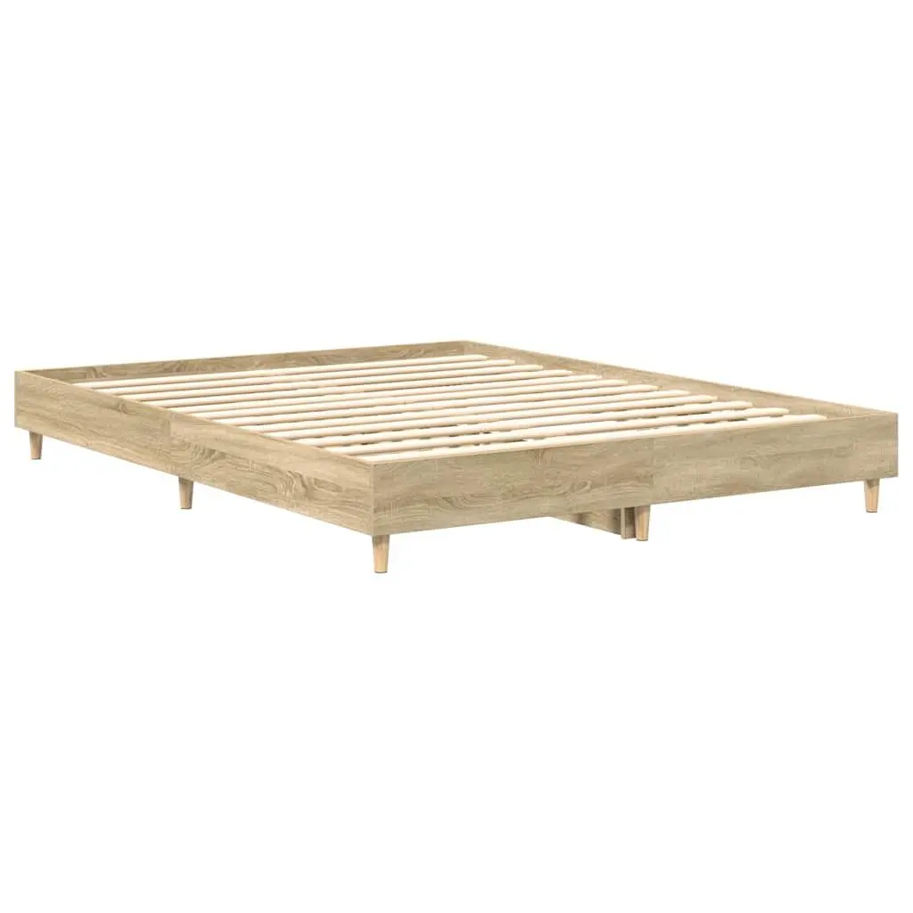 Bed Frame Bedroom 150x200 cm Engineered Wood Slatted Base Sonoma Oak