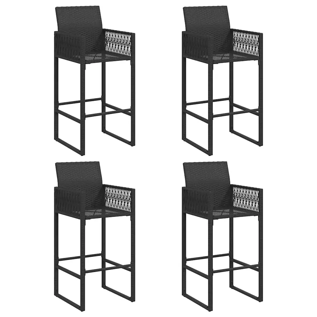 Outdoor Bar Set for Garden Patio 5 Piece Black PE Rattan Table and Stools