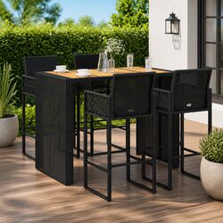 Garden Bar Set: 5 Pieces in Black with Stools