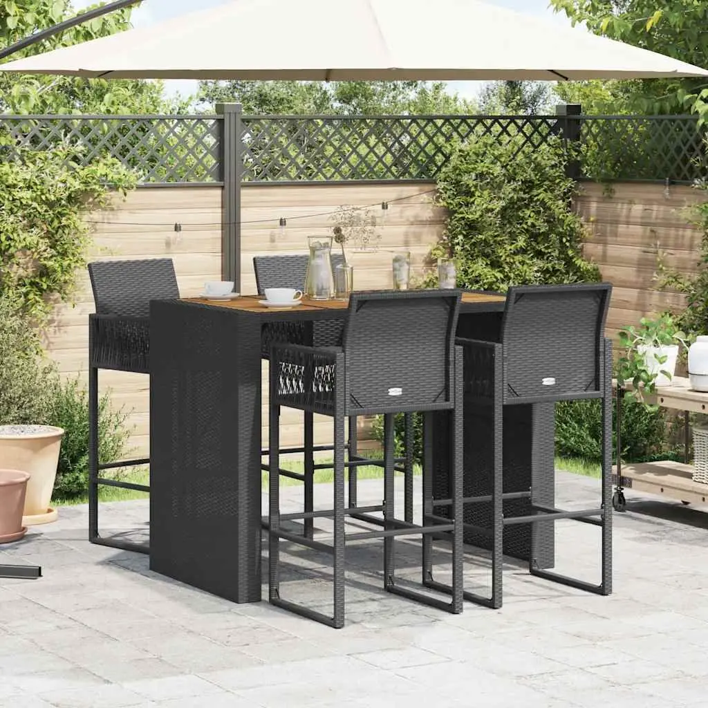 Garden Bar Set Outdoor Patio Furniture 5 Piece Black Poly Rattan with Bar Table and Stools