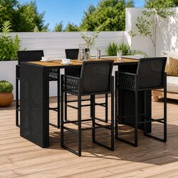 5-Piece Garden Bar Set: Black Poly Rattan Construction