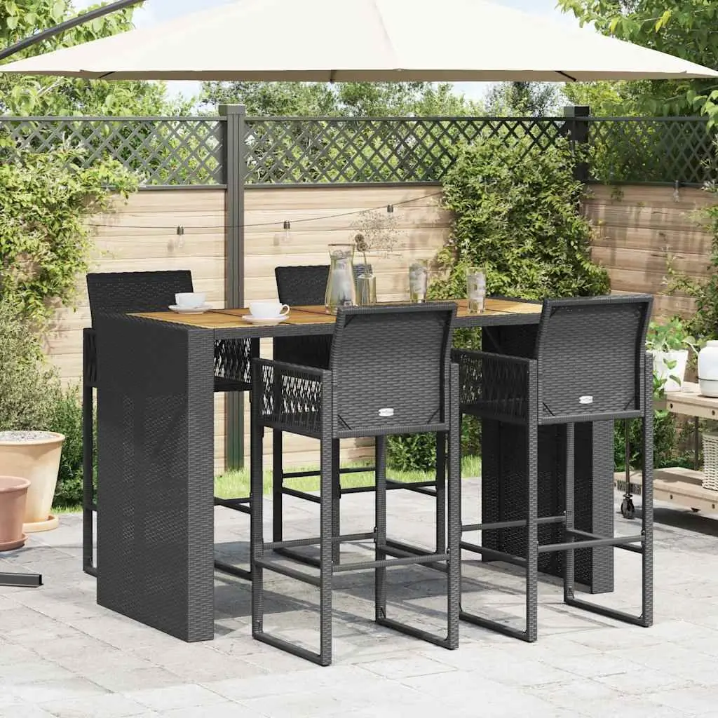 Garden Bar Set Outdoor Patio Furniture 5 Piece Black Poly Rattan with Bar Stools