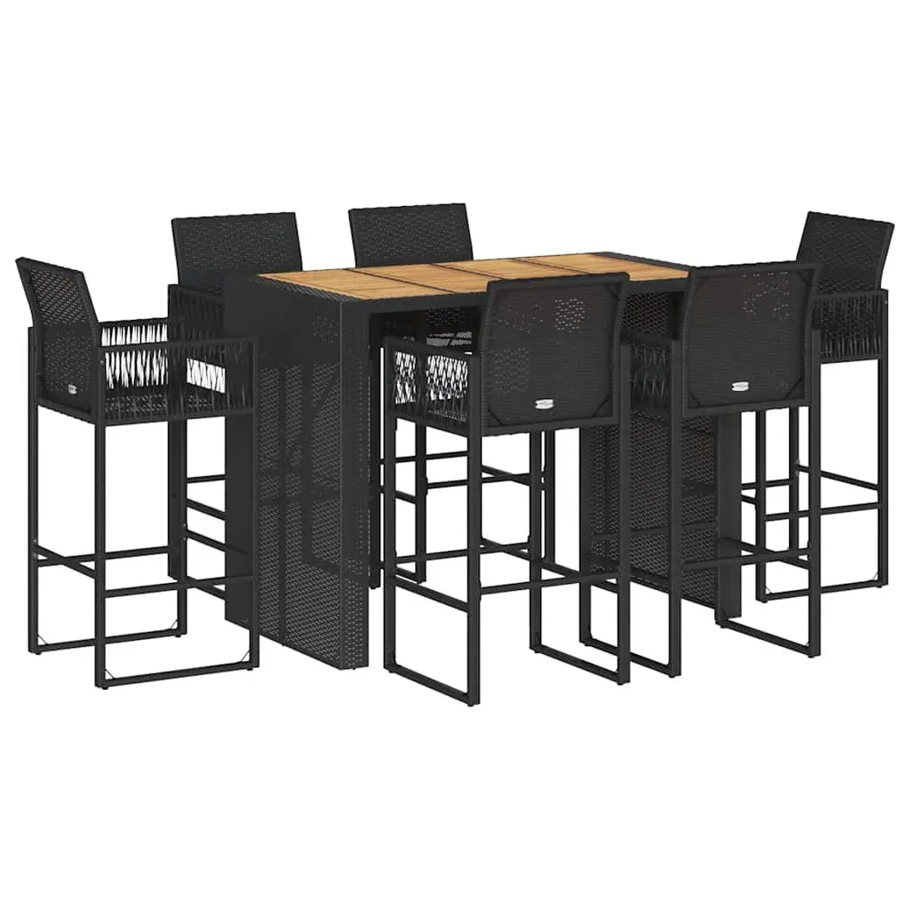 Outdoor Bar Set for Garden and Patio 7 Piece Black Rattan Furniture with Stools