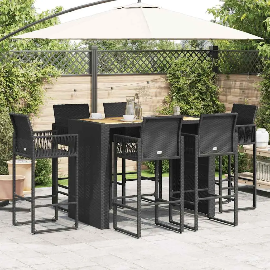 Outdoor Bar Set for Garden and Patio 7 Piece Black Rattan Furniture with Stools