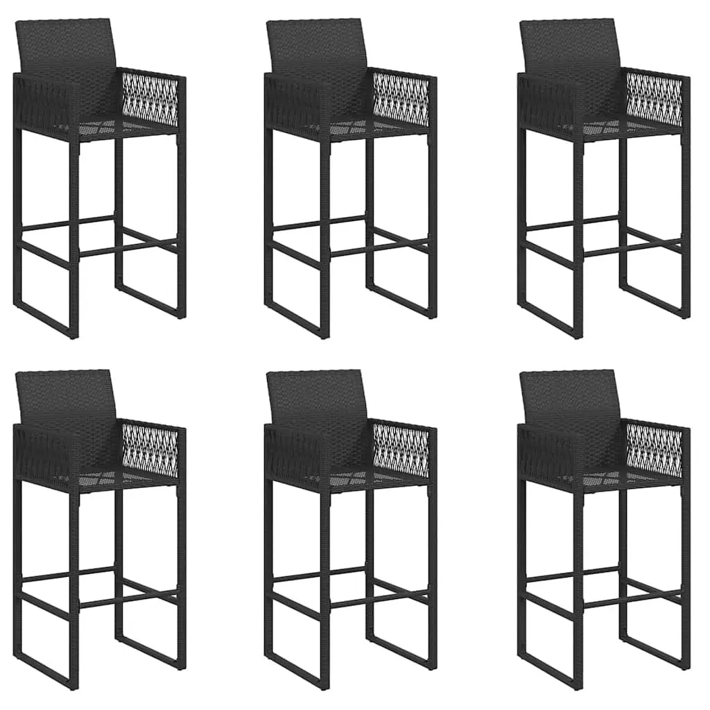 Outdoor Bar Set for Garden and Patio 7 Piece Black Rattan Furniture with Stools