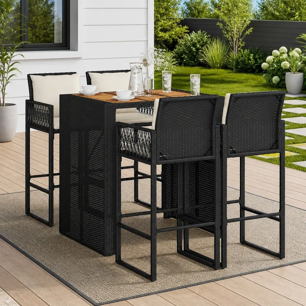 5 Piece Garden Bar Set Black Outdoor Furniture for Patio and Garden