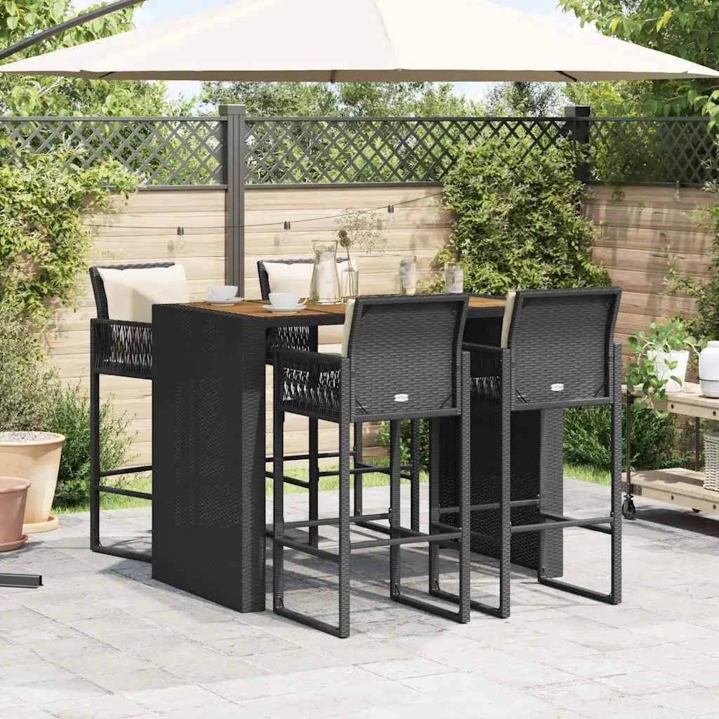 5 Piece Black Garden Bar Set with Cushions