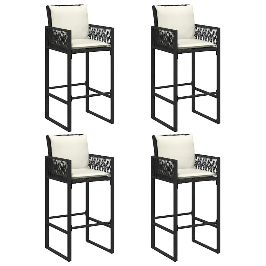 Garden Bar Set Outdoor Patio Furniture 5 Piece Black Poly Rattan with Cushions