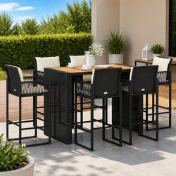 7 Piece Outdoor Bar Set - Black Rattan with Cushions Included