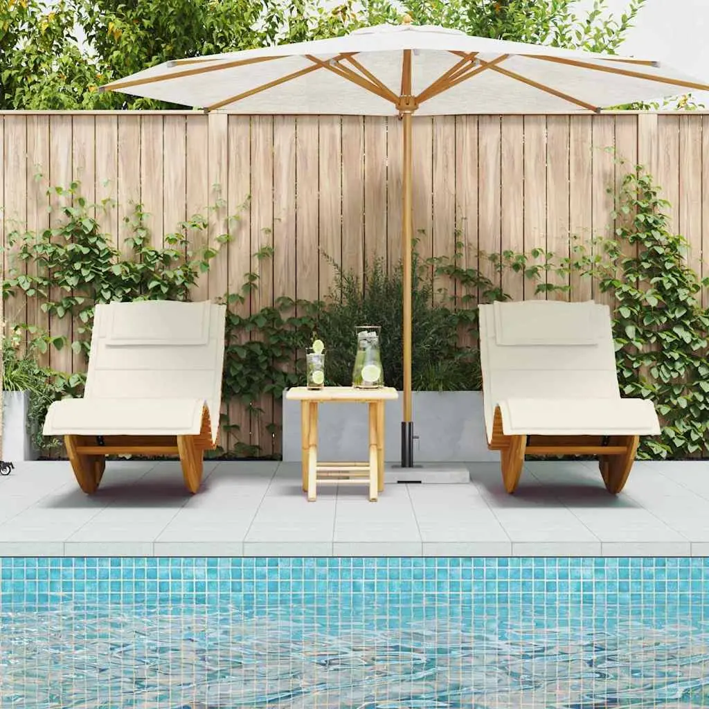 Sun Lounger Outdoor Acacia Wood 2pcs Garden Pool Deck Chairs Brown