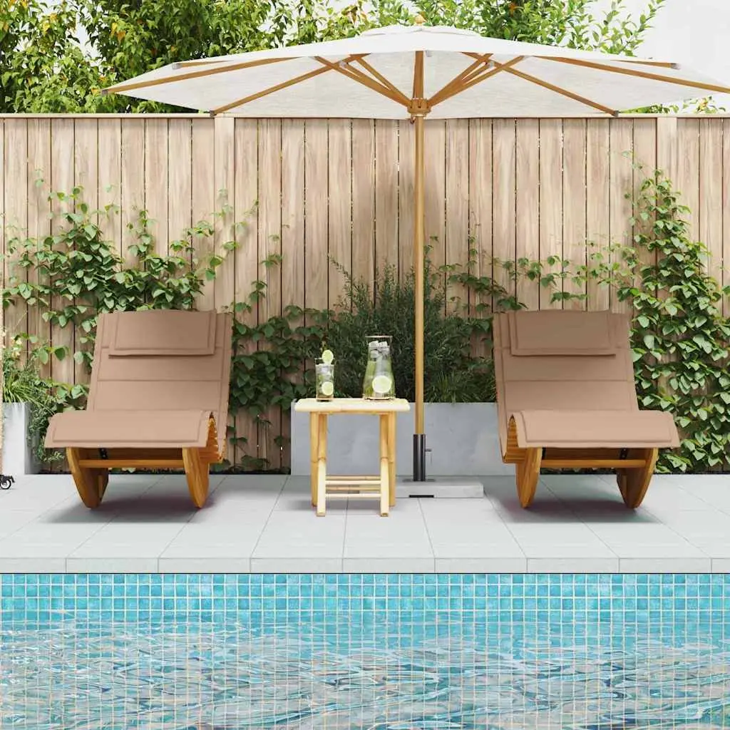 Sun Lounger Outdoor Acacia Wood 2pcs Set Garden Pool Deck Chair Brown