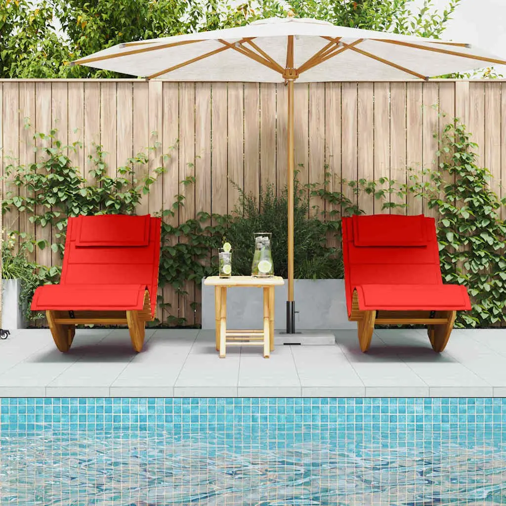 Sun Loungers for Outdoor Garden Patio Pool 2 Piece Solid Acacia Wood
