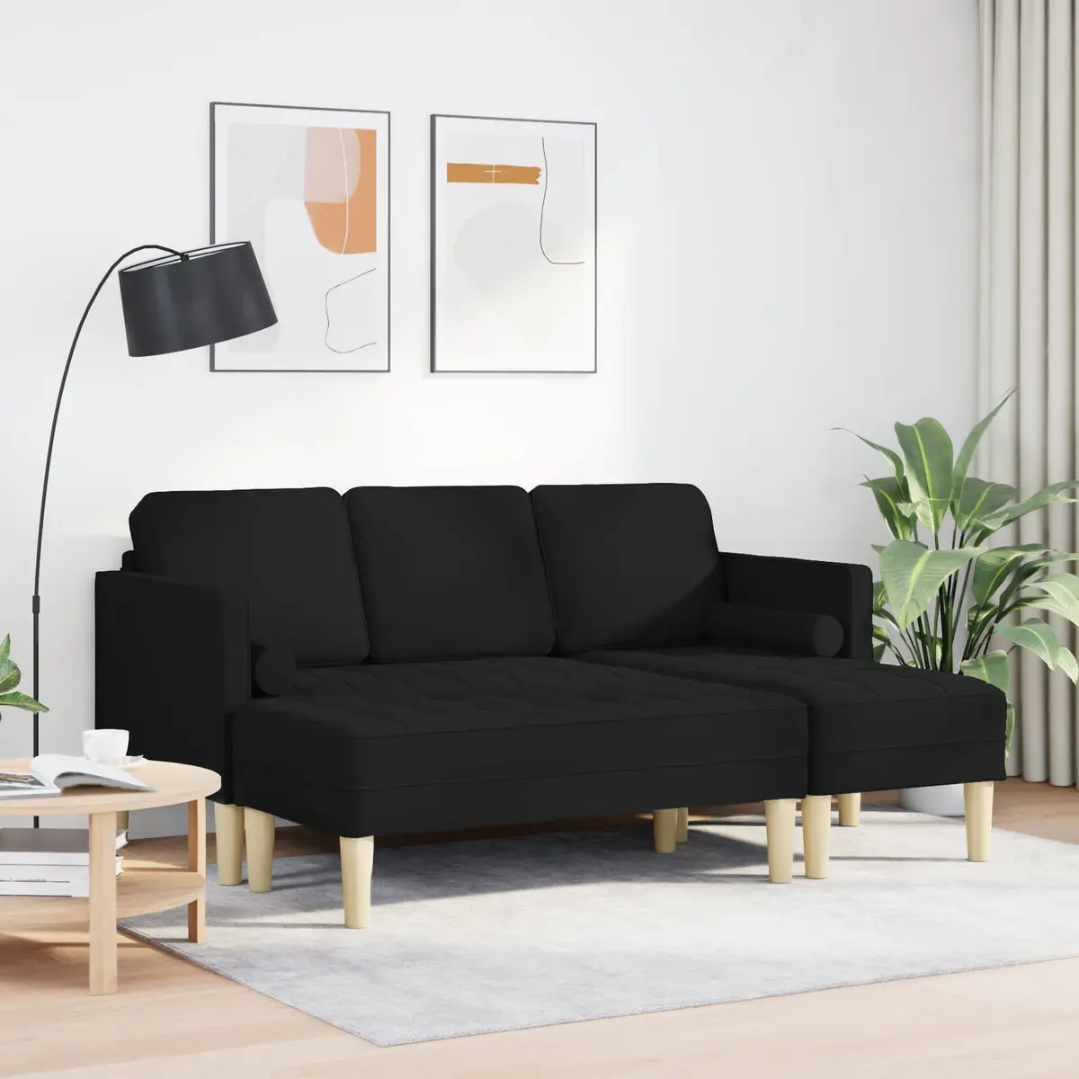 Modern Modular Sofa Set 2 Pieces Black Polyester Flat Armrests Contemporary
