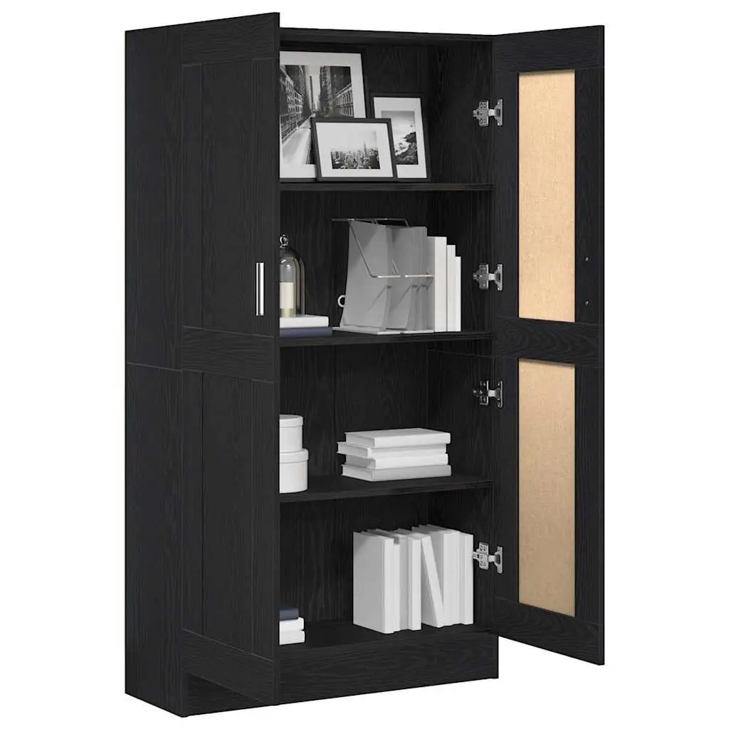 Book Cabinet Black Oak Modern Storage Shelving Unit Hinged Doors Standing