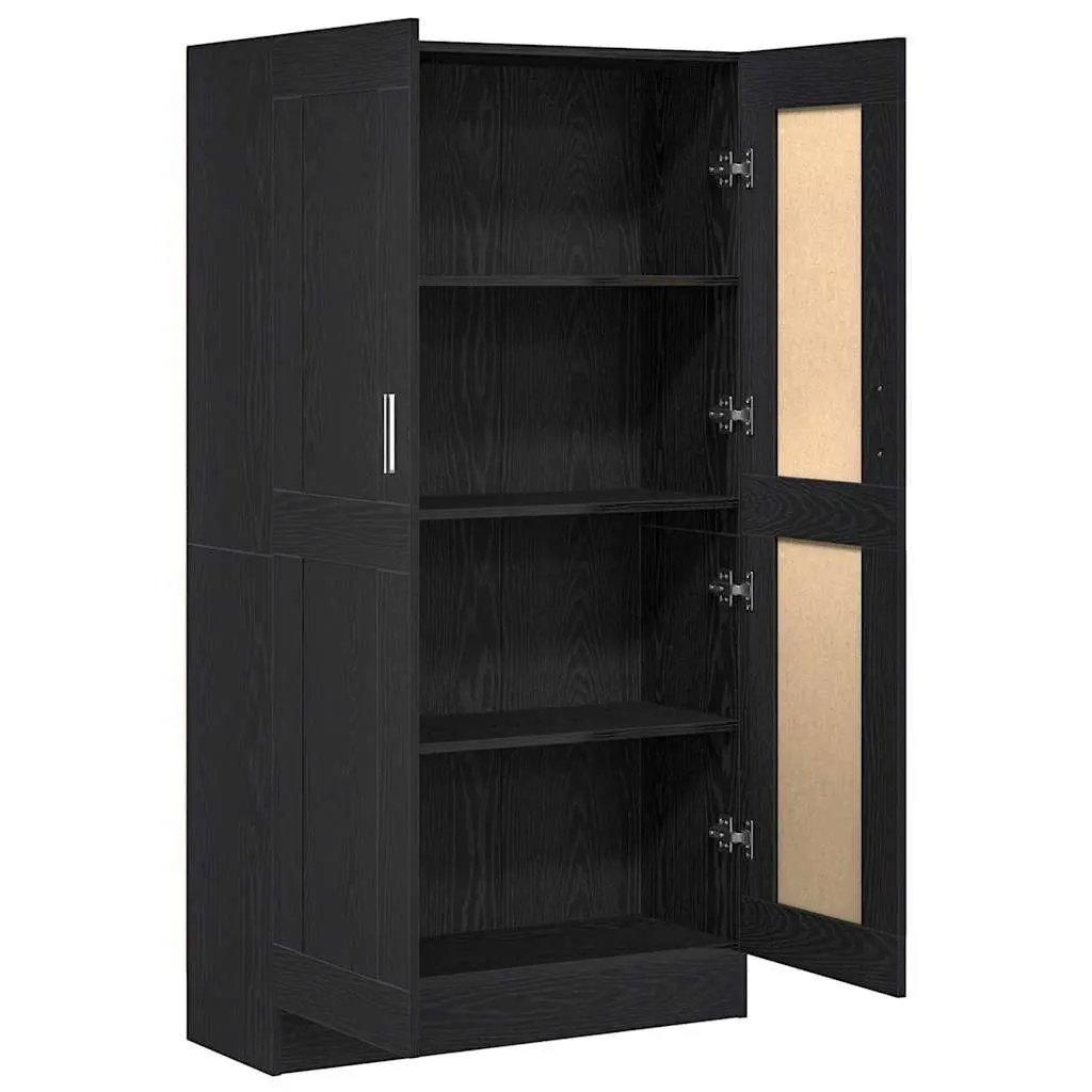 Book Cabinet Black Oak Modern Storage Shelving Unit Hinged Doors Standing