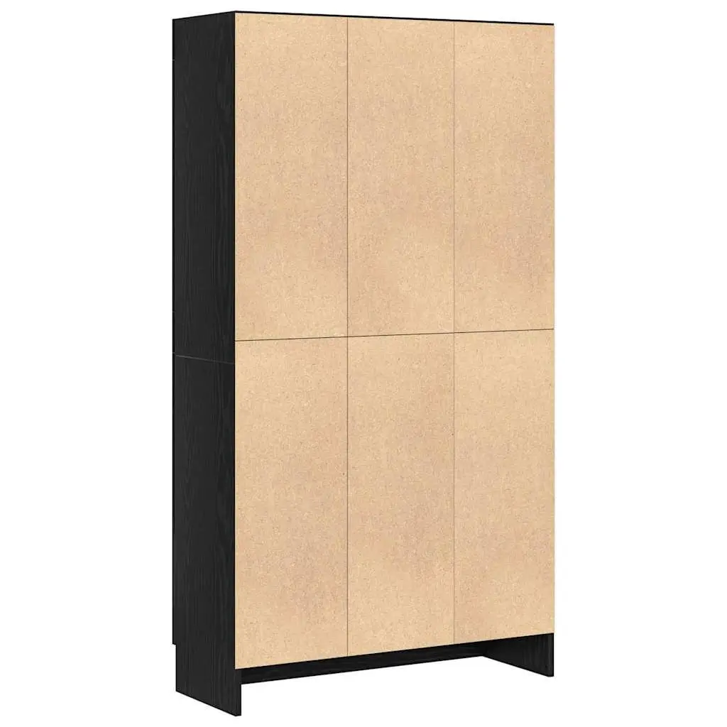 Book Cabinet Black Oak Modern Storage Shelving Unit Hinged Doors Standing