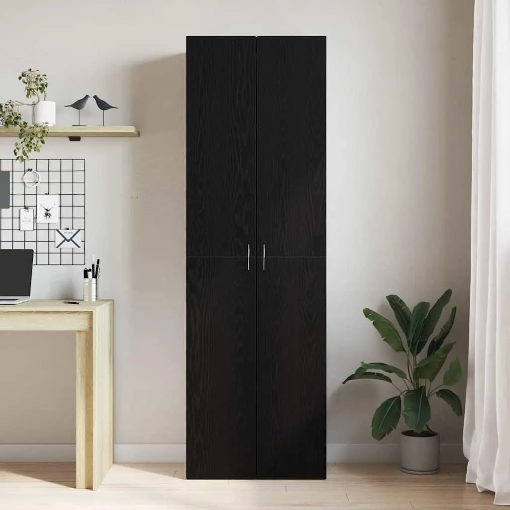 Filing Cabinet Office Storage Organizer Black Engineered Wood Hinge Door
