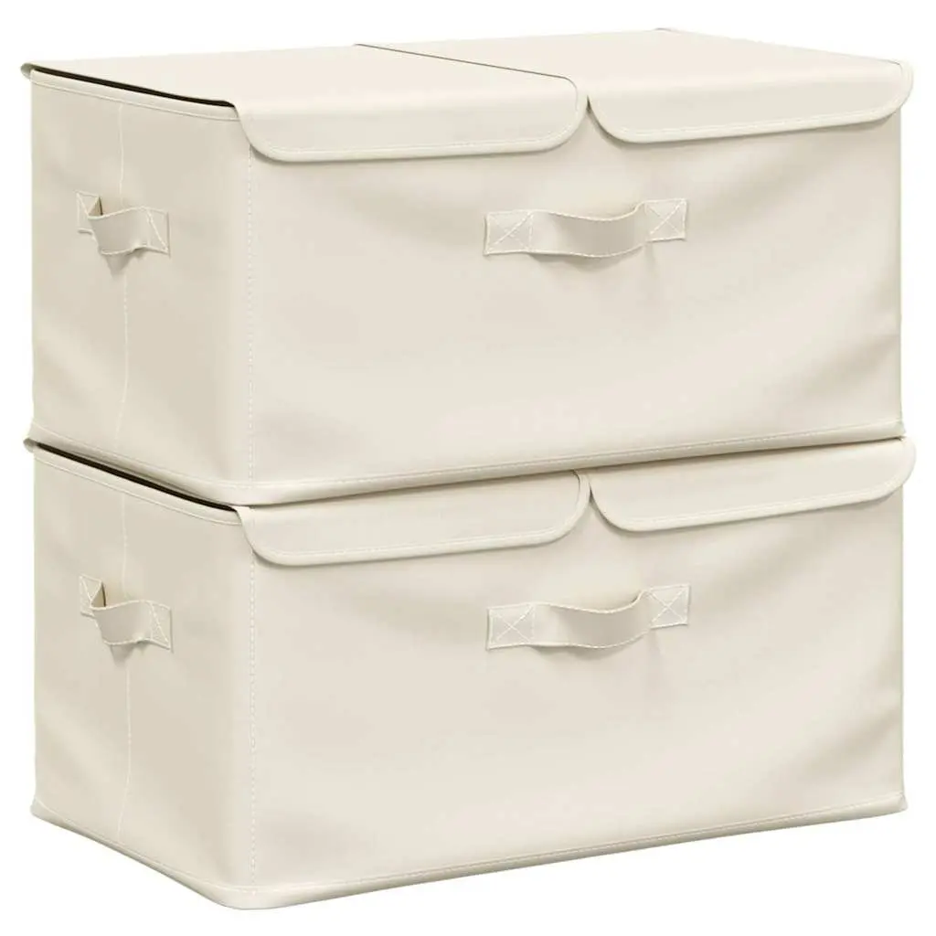 Fabric Storage Boxes 50x30x25 cm, 2 pcs, Cream Colour