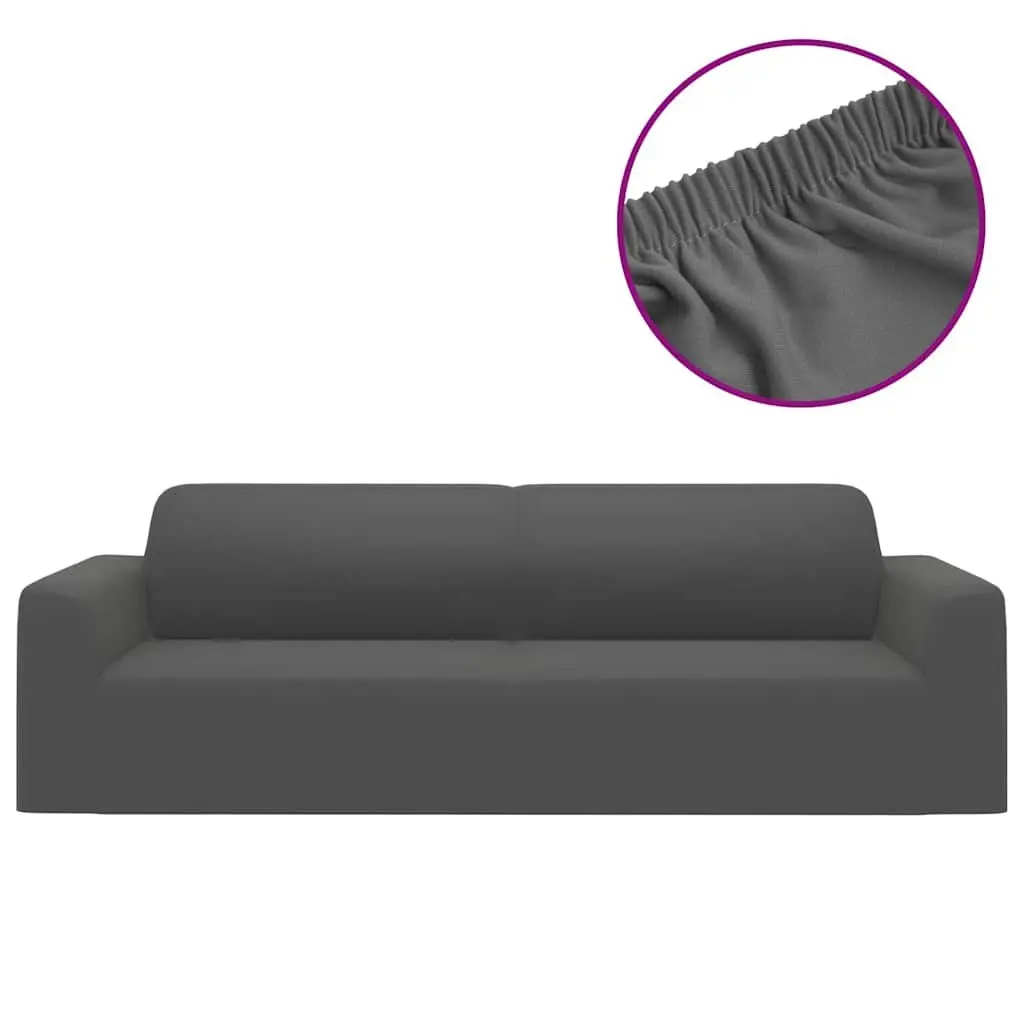 3-Seater Stretch Couch Slipcover Anthracite Polyester Jersey Sofa Furniture