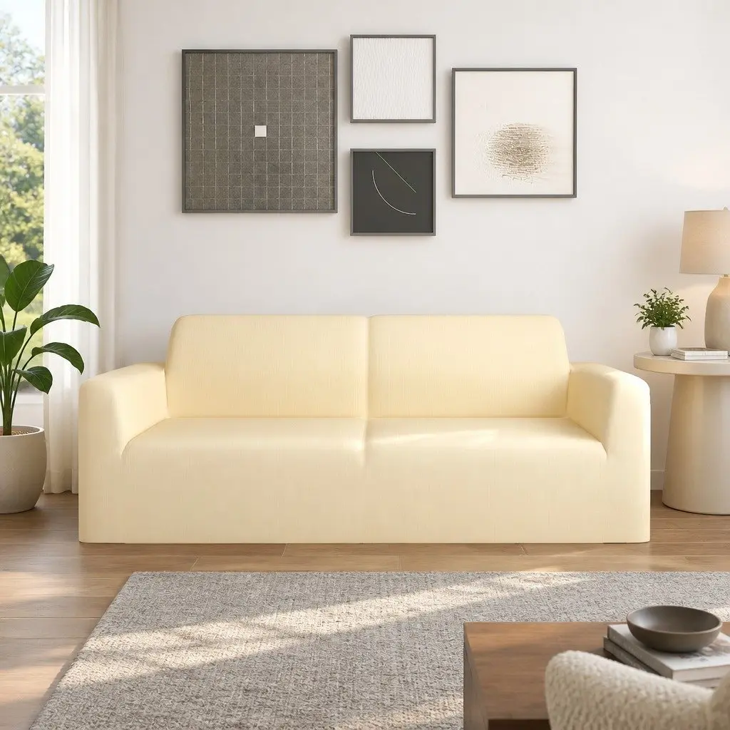 2-Seater Couch Slipcover Living Room Cream Polyester Jersey