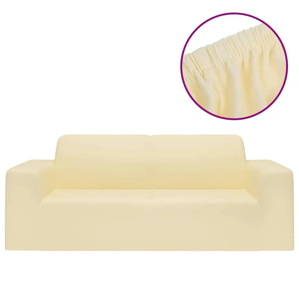 2-Seater Couch Slipcover Living Room Cream Polyester Jersey
