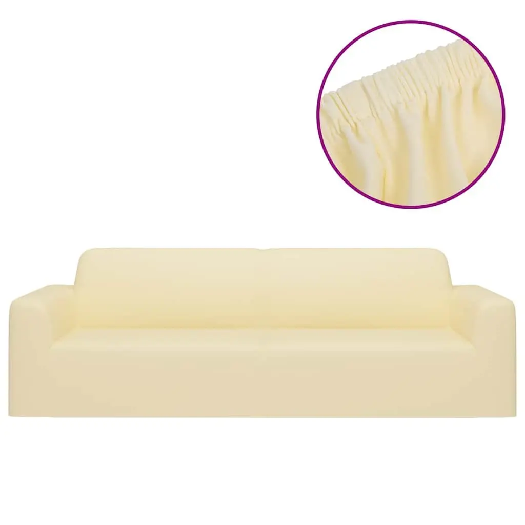 3-Seater Stretch Couch Slipcover Cream Polyester Jersey Sofa Protector