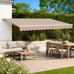 Retractable Awning Specifications: 400 x 300cm, Beige, Manual Crank