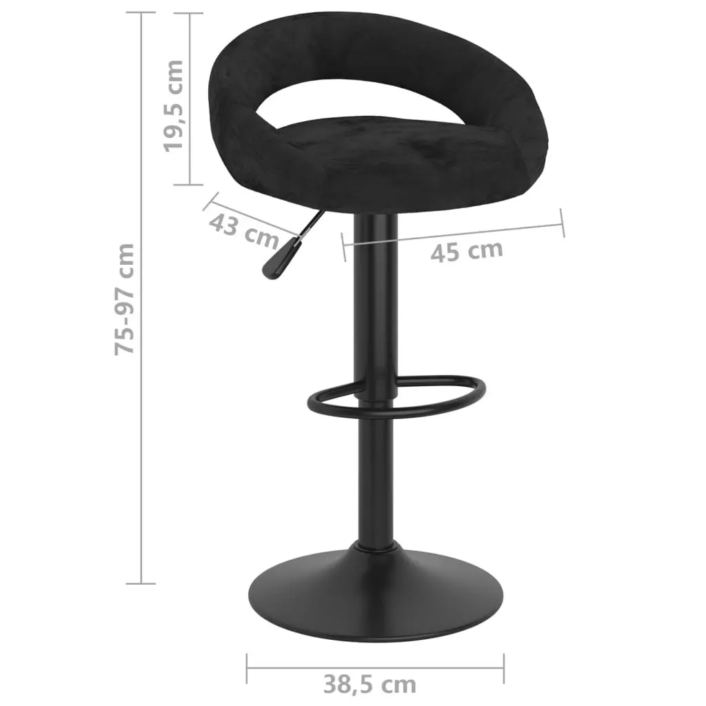 Bar Stools for Kitchen Counter Black Velvet Adjustable Height 2 Piece