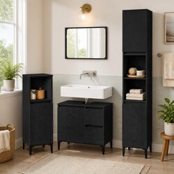 3-Piece Wall-Mounted Bathroom Set - Engineered Wood Black Oak