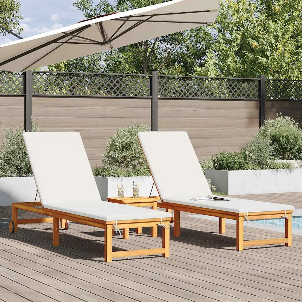 Sun Lounger Outdoor Garden 2 pcs Brown 202 x 53 x 89 cm Acacia Wood
