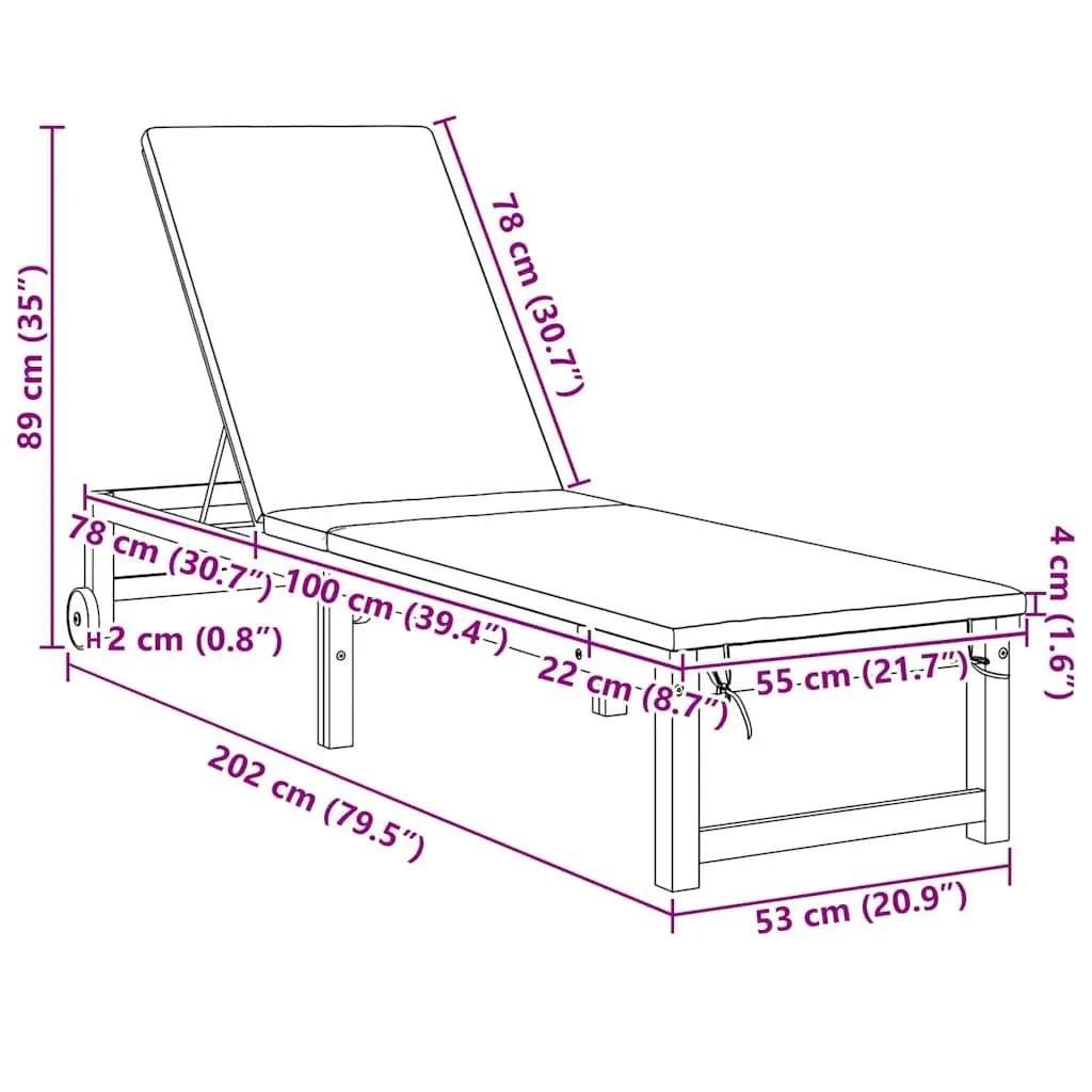 Sun Lounger Outdoor Garden 2 pcs Brown 202 x 53 x 89 cm Acacia Wood