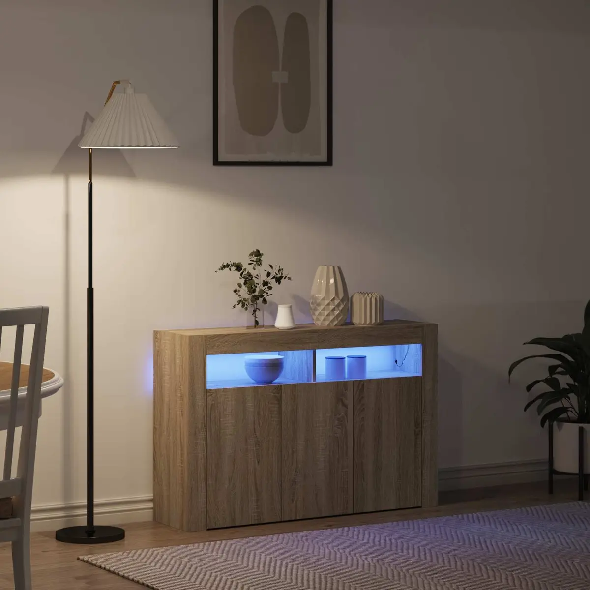 Sideboard for Living Room 116x30x75cm Engineered Wood RGB LED Storage Cabinet