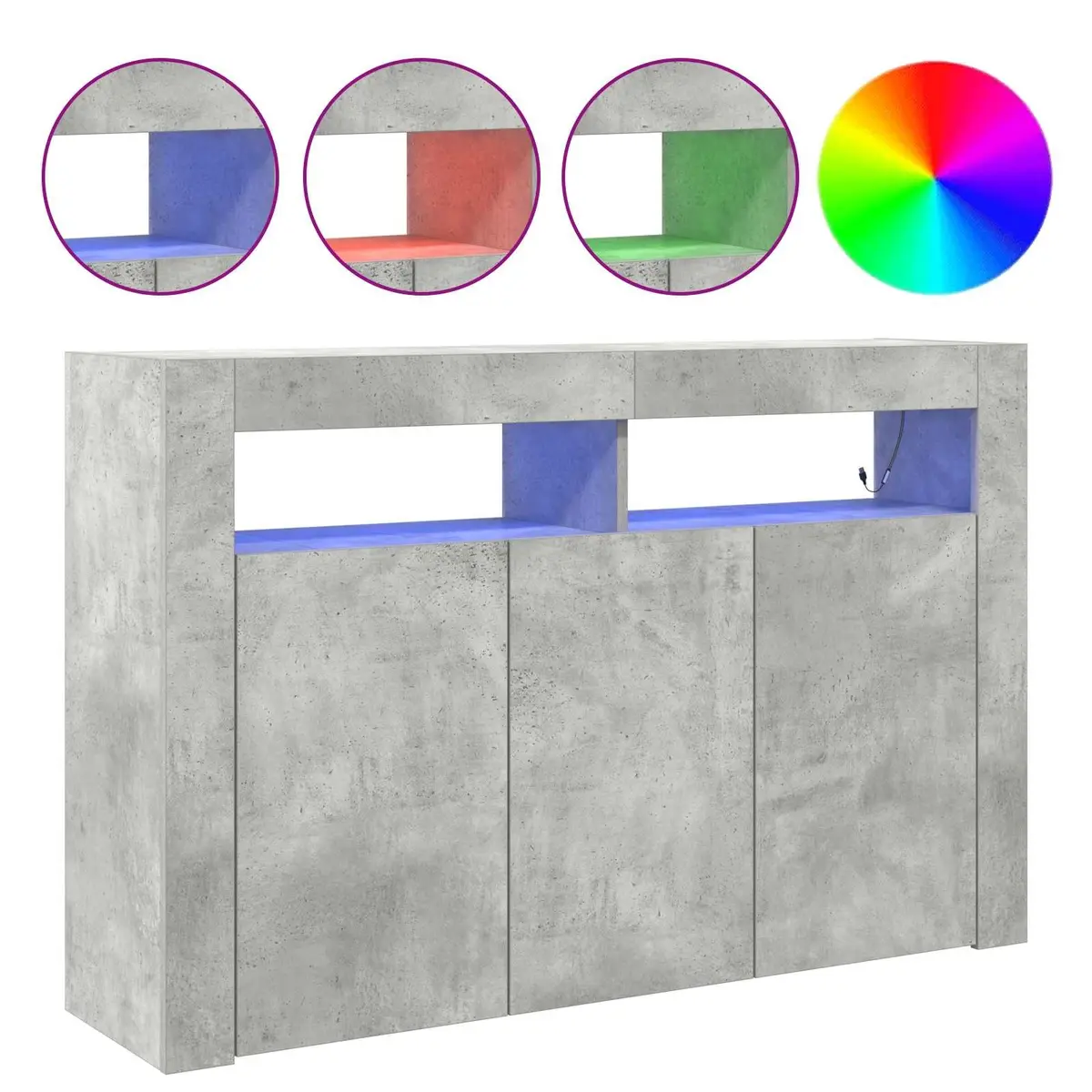Sideboard for Living Room Grey Engineered Wood with RGB LED Lighting 116 x 30 x 75 cm