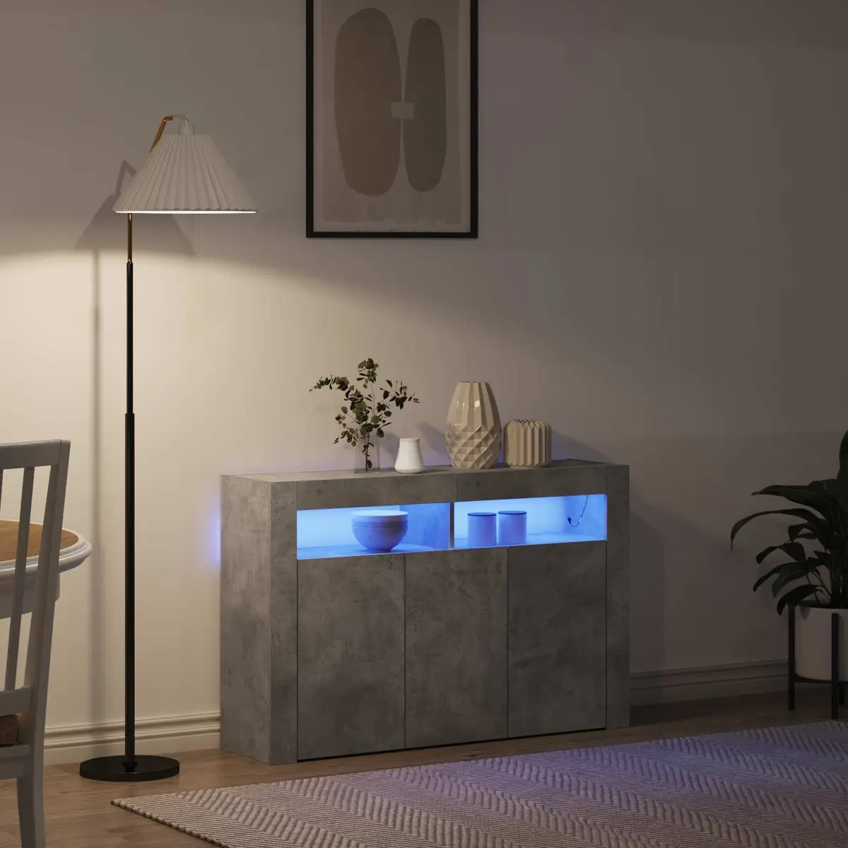 Sideboard for Living Room Grey Engineered Wood with RGB LED Lighting 116 x 30 x 75 cm