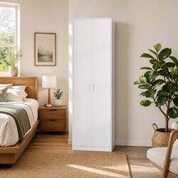 White Engineered Wood Wardrobe with Multiple Shelves 55x25x189cm